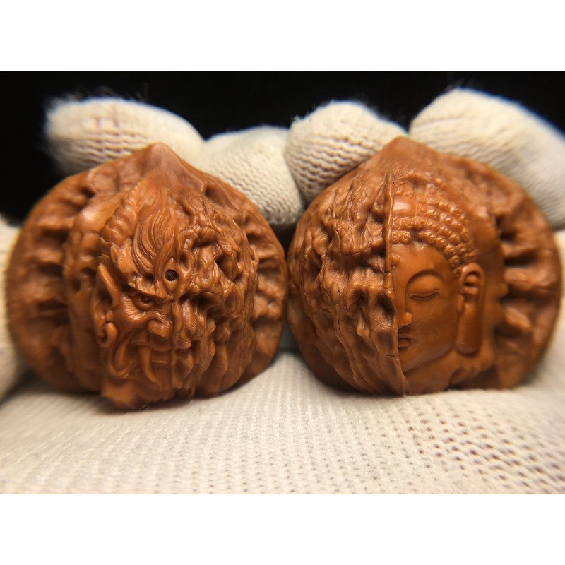 大师纯手工雕刻野生公子帽一念之间文玩核桃边3.9高3.8肚3.