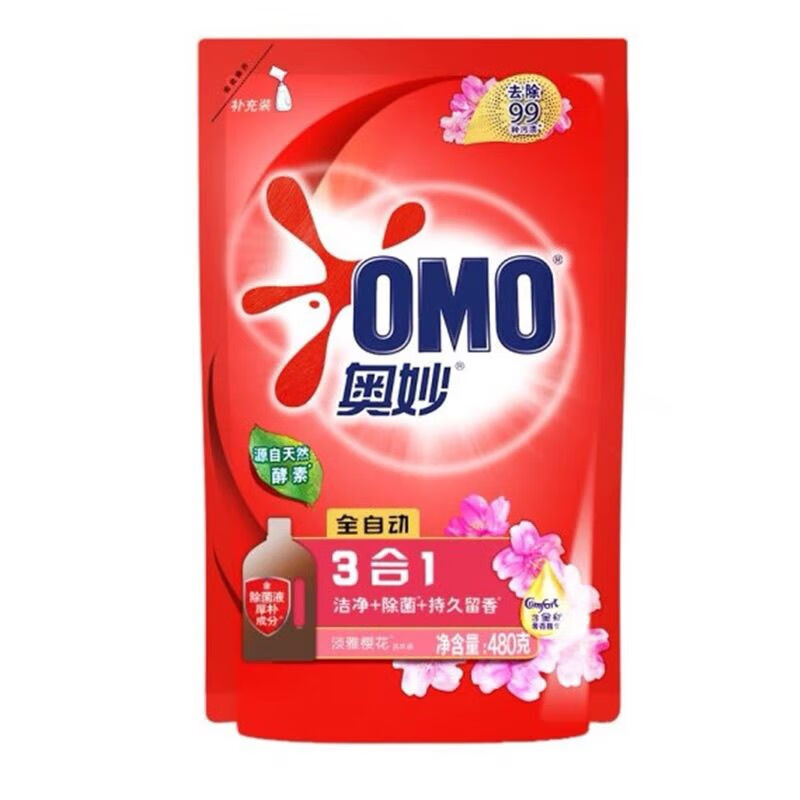 奥妙(aomol)奥妙洗衣液全自动淡雅樱花三合一含金纺含除菌液480ml