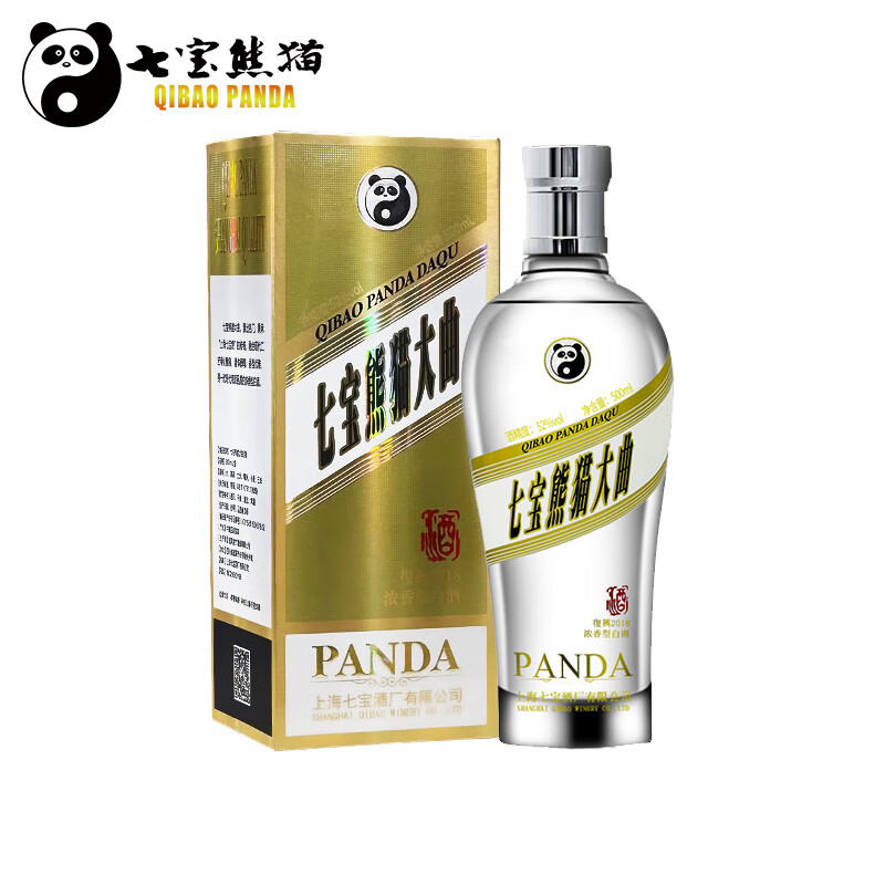 七宝熊猫大曲52°浓香型白酒500ml金装款单瓶装
