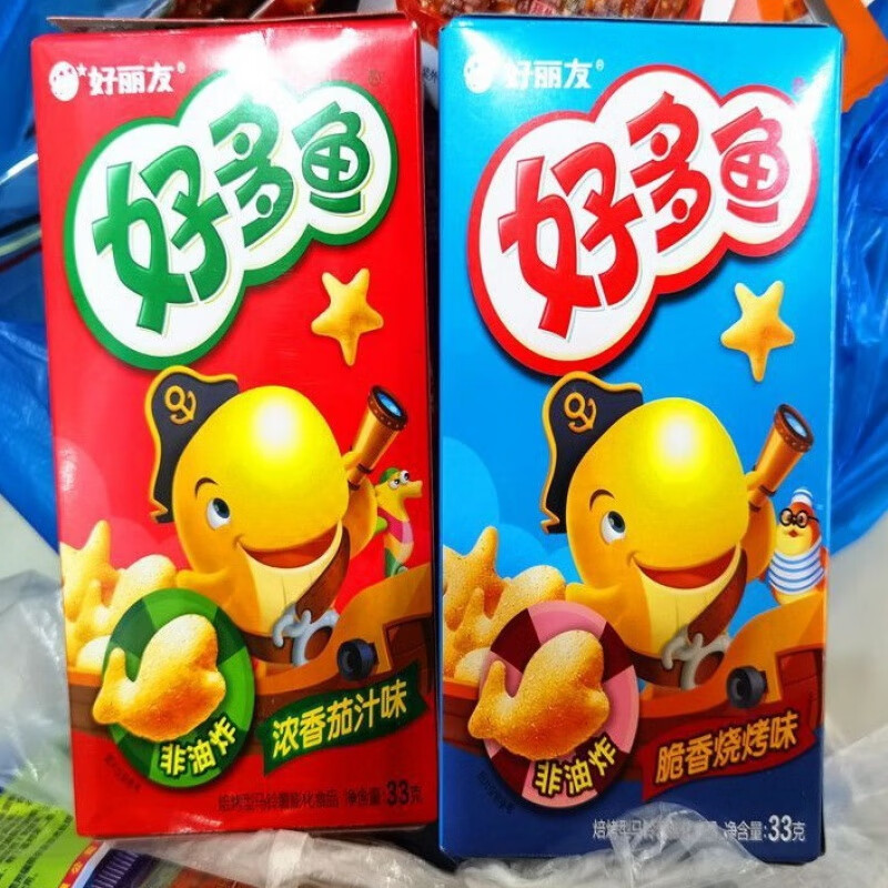 好多馋好多鱼脆香烤味5盒浓香茄汁味营养儿童小吃非油炸膨化休闲 2种