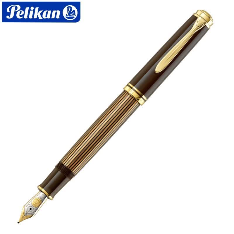 德国 pelikan百利金钢笔 m800 18k金墨水笔商务办公送礼用 黑棕色 ef