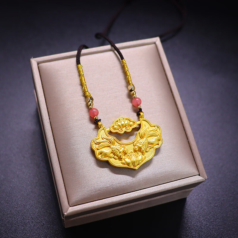 graffcarny节礼物送女友金包银锦鲤锁如意锁女项链平安锁色长命锁编