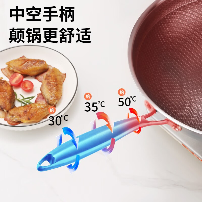 张小泉炒锅304不锈钢蜂窝不粘锅轻油少烟不易锈燃气煤气灶电磁炉通用 304蜂窝不粘锅(带盖款) 32cm