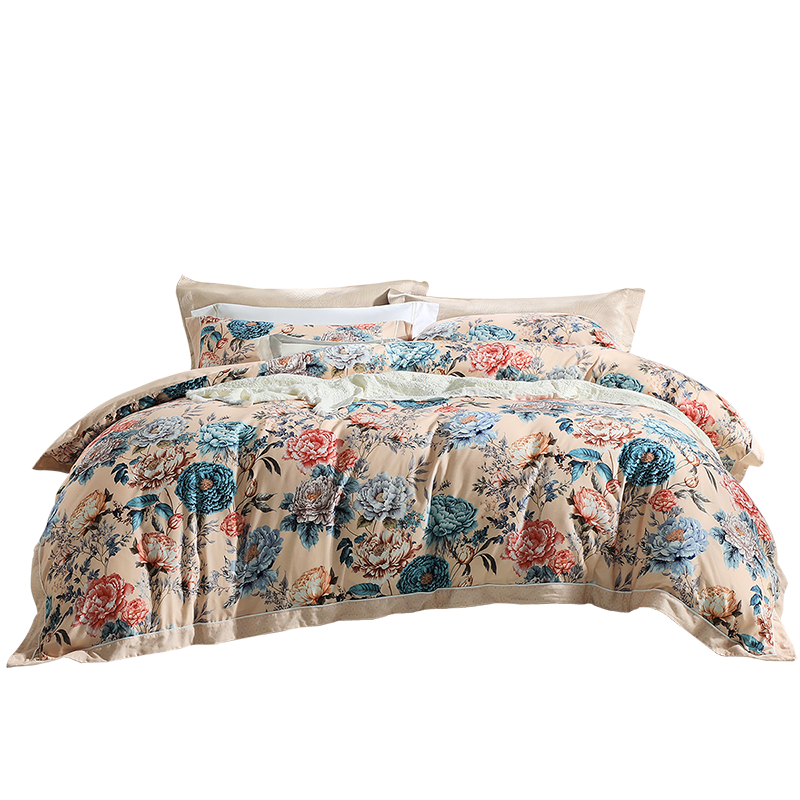 富安娜纯棉100%磨毛四件套 全棉双面被套床单双人加大套件230*229cm