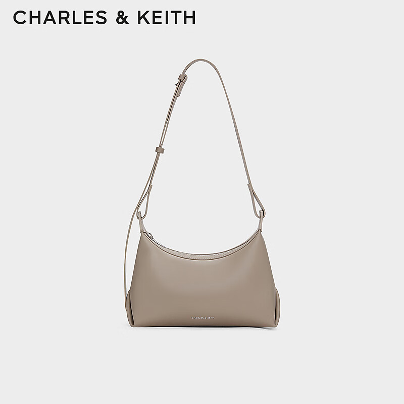 CHARLES&KEITH24春季新品柔软大容量拉链hobo腋下包女CK2-40782314 Taupe灰褐色 M