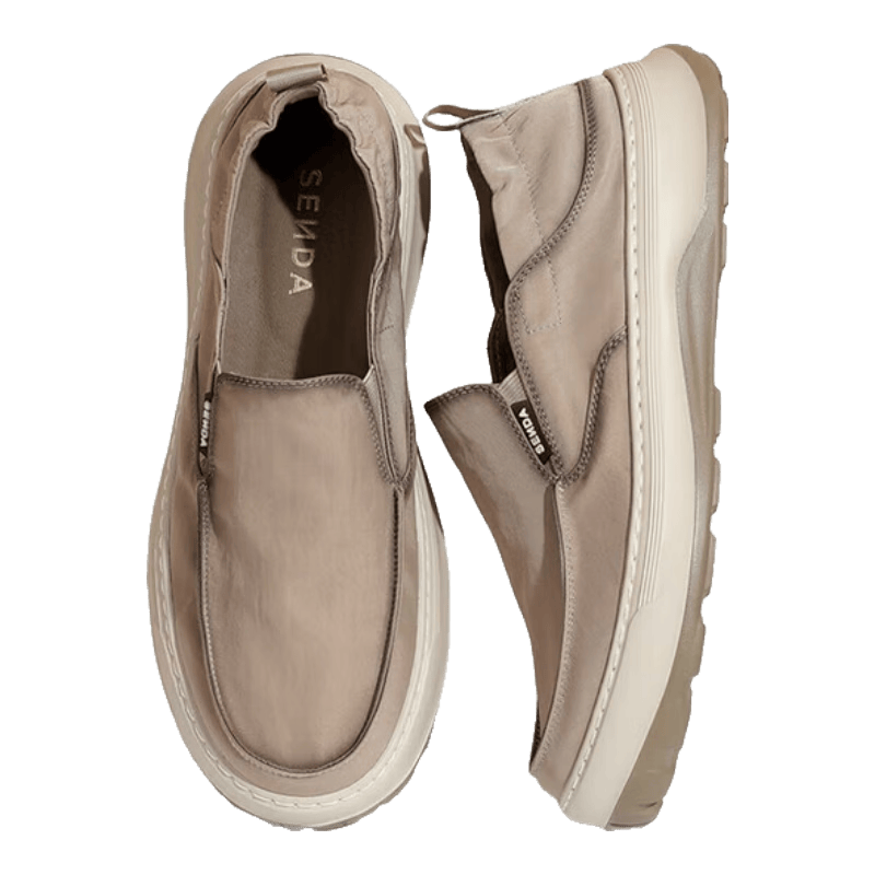 森達布鞋男夏季透氣不悶?zāi)_休閑鞋懶人一腳蹬帆布鞋 杏色 42