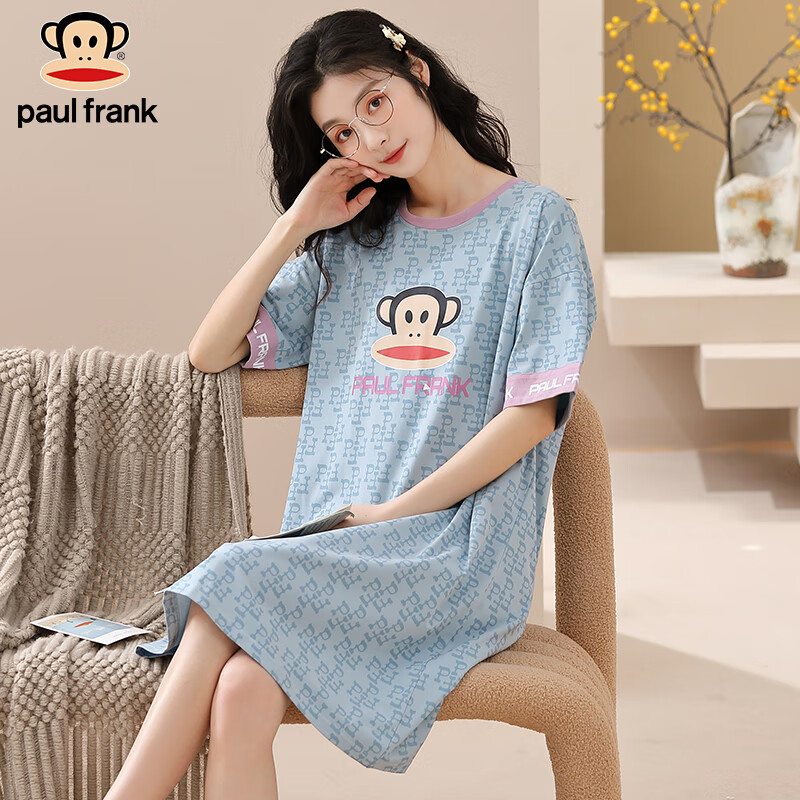 paul frank大嘴猴睡裙女纯棉夏季短袖透气家居裙可爱卡通甜美韩版少女