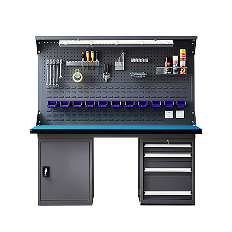 悦什轩 重型钳工工作台带灯维修台流水线多功能1.8米五抽一门双挂板