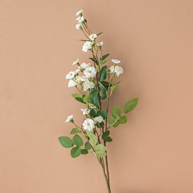 花轻奢桌面摆件餐桌假花装饰摆花客厅仿真花干花花束 小蔷薇白色一支