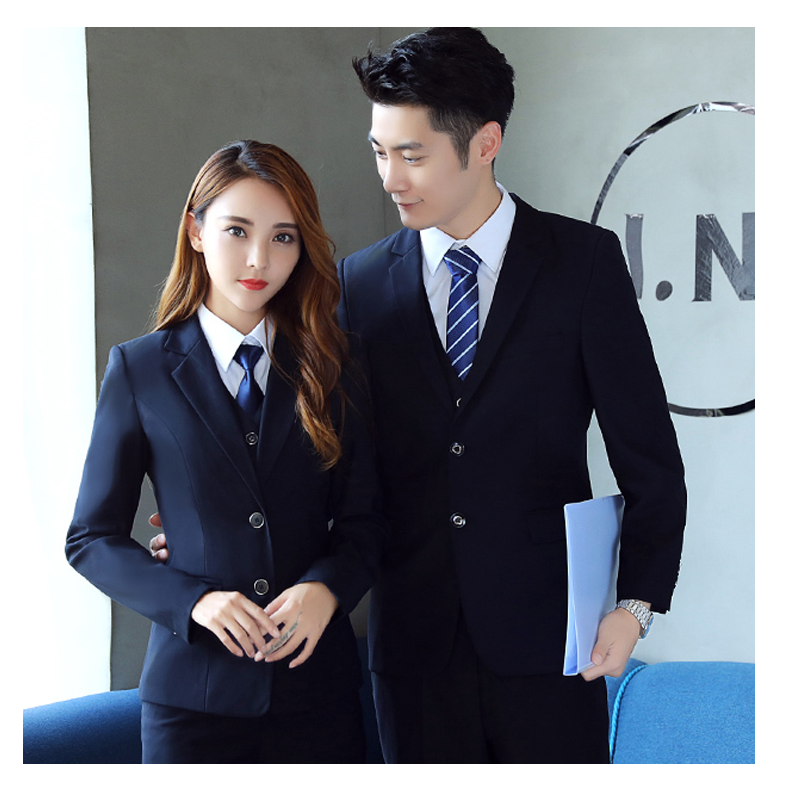 豪耀職業(yè)裝小西裝外套女裝套裝春秋冬季男女同款高級商務(wù)正裝西服女士 襯衫+褲子+馬甲+黑色西裝－男 S 碼