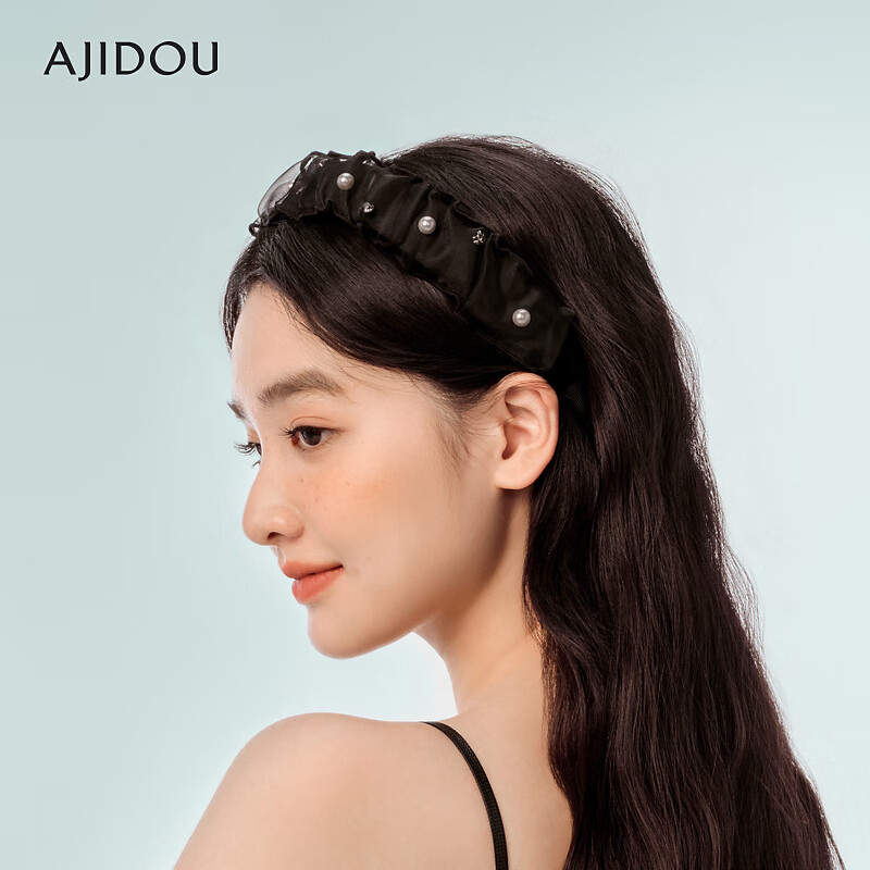 AJIDOU阿吉豆发箍女优雅珍珠灵动俏皮小众款简约百搭头箍发饰生日礼物 黑色 内直径12cm宽3cm