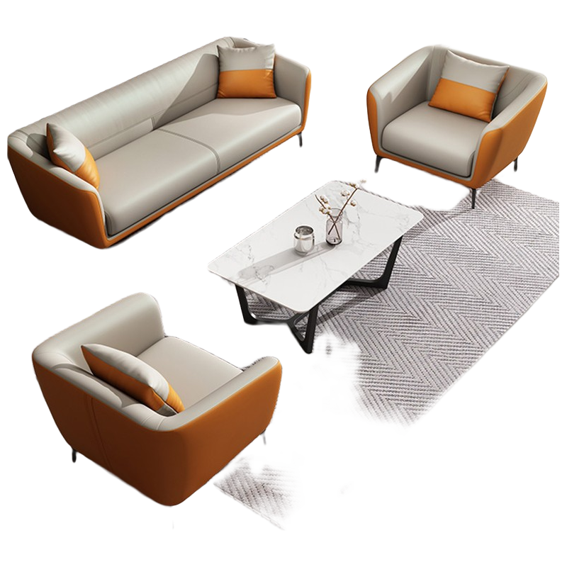 奋青 办公沙发简约商务休闲接待酒店大堂会客休闲洽谈区服装店美容美甲三人现代办公室工作室休息区茶几组合 单人位【曙光橙+米色】