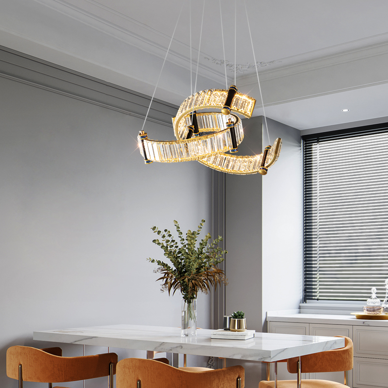 奕影【晶环】餐厅吊灯意式轻奢风水晶设计师款简约现代吧台饭厅灯具