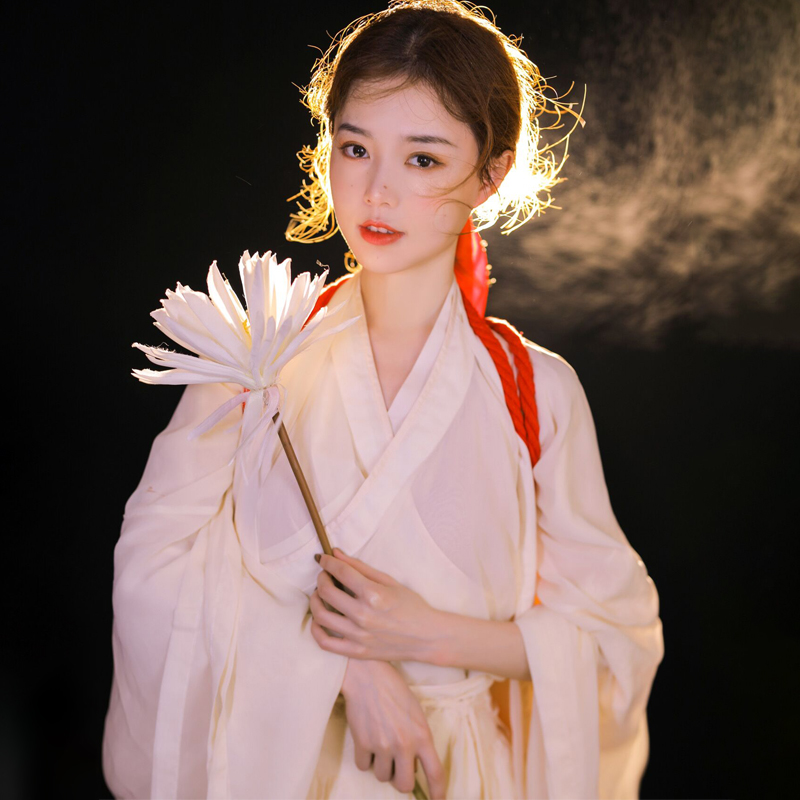 雅格罗伊 汉服成人女夏季魏晋风白色神明少女日常古装襻膊齐腰襦裙