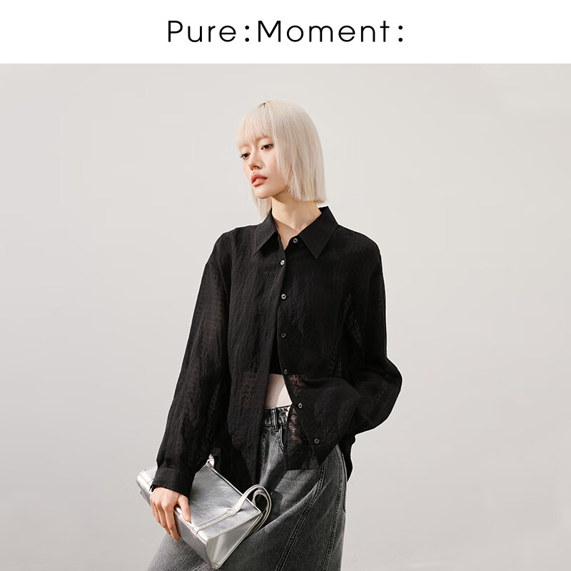 Pure:Moment:24年夏季商场同款黑色长袖衬衫4F3220331 黑色 155/80A/S