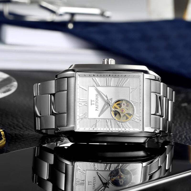 【京选好货】百陀士pattous手表男机械方形表镂空男士机械手表休闲