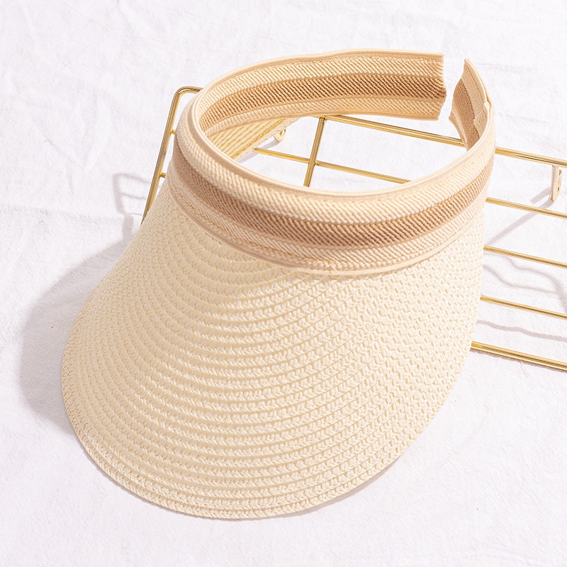 上海故事夏季防晒帽女空顶太阳帽子沙滩运动草编大帽檐 米色 均码