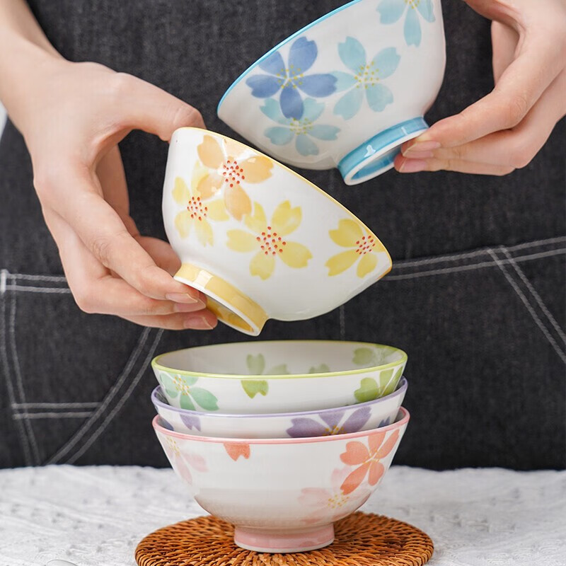 美浓烧（Mino Yaki） 日本进口五彩樱花饭碗日式陶瓷餐具套装家用小碗礼盒装送礼 五彩樱花碗5入礼盒