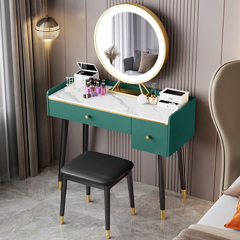 梳妆台卧室网红ins风轻奢现代简约小型收纳一体柜岩板化妆桌 支持定制 组装