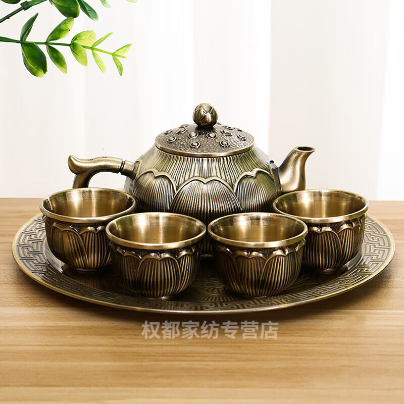 涧冰顾复古铜茶具套装中式功夫茶具茶道茶壶茶杯茶盘小套风摆件 绿色