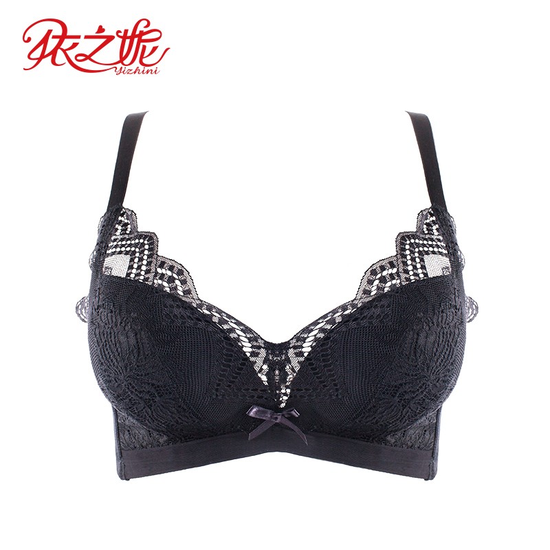 依之妮文胸性感蕾丝中厚杯无钢圈3排扣聚拢上托少女内衣d1051j8a2