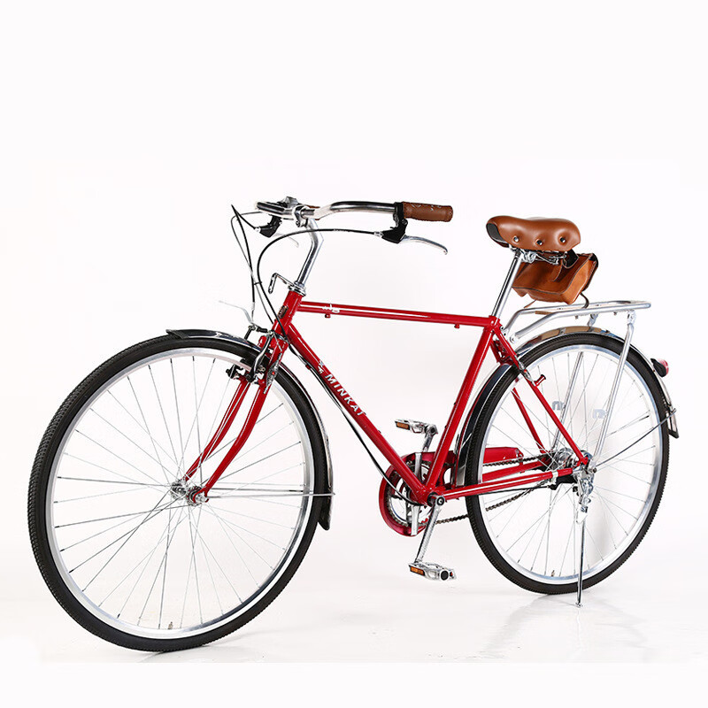 义梦 城市邮差休闲自行车红色老式复古车男女城市车二八自行车 红色