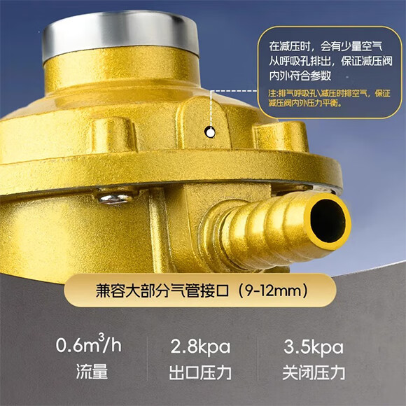 法力威 液化气减压阀煤气罐防爆家用燃气低压阀新国标0.6安全自锁安全阀 【家用-低压】压力表丨漏气自闭