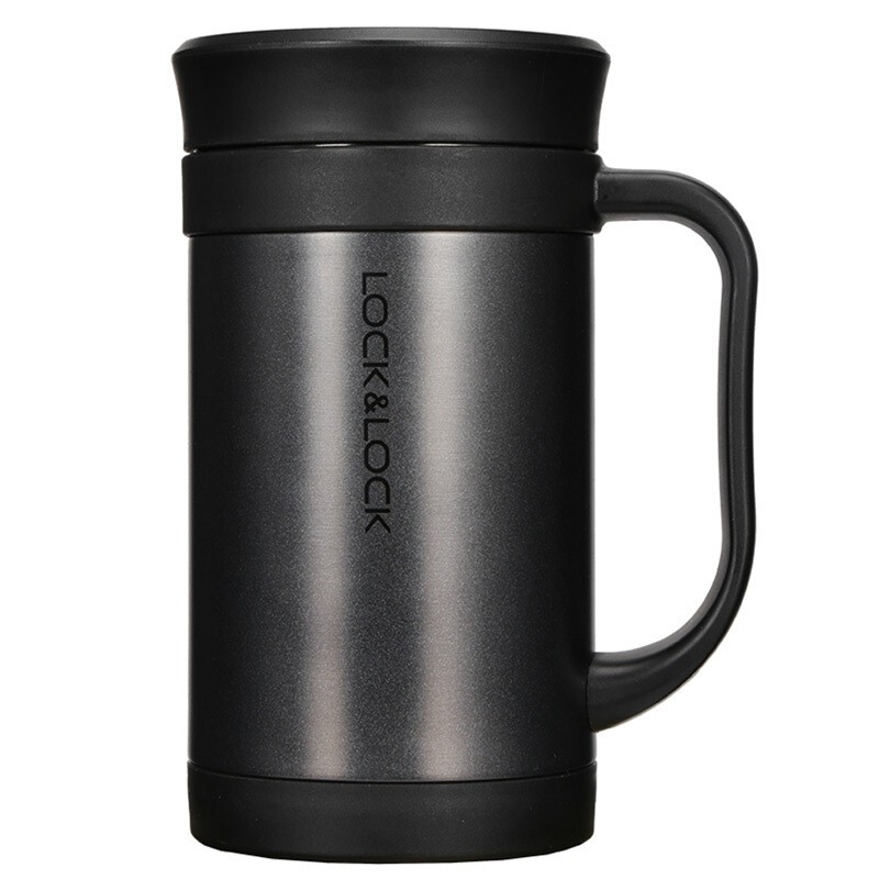 乐扣乐扣（LOCK&LOCK）304不锈钢桌面保温杯真空商务水杯子茶水分离杯 黑色 400ml