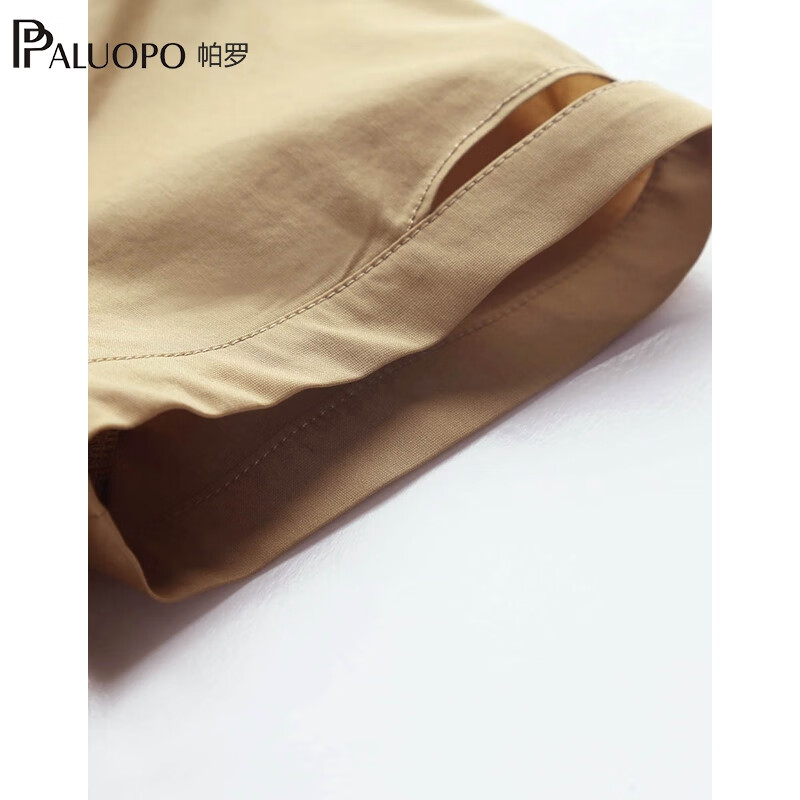 帕罗（PALUOPO）连衣裙短袖衬衫领中长款夏季气质显瘦棉混纺百搭女装新款 卡其 L (165/88A)