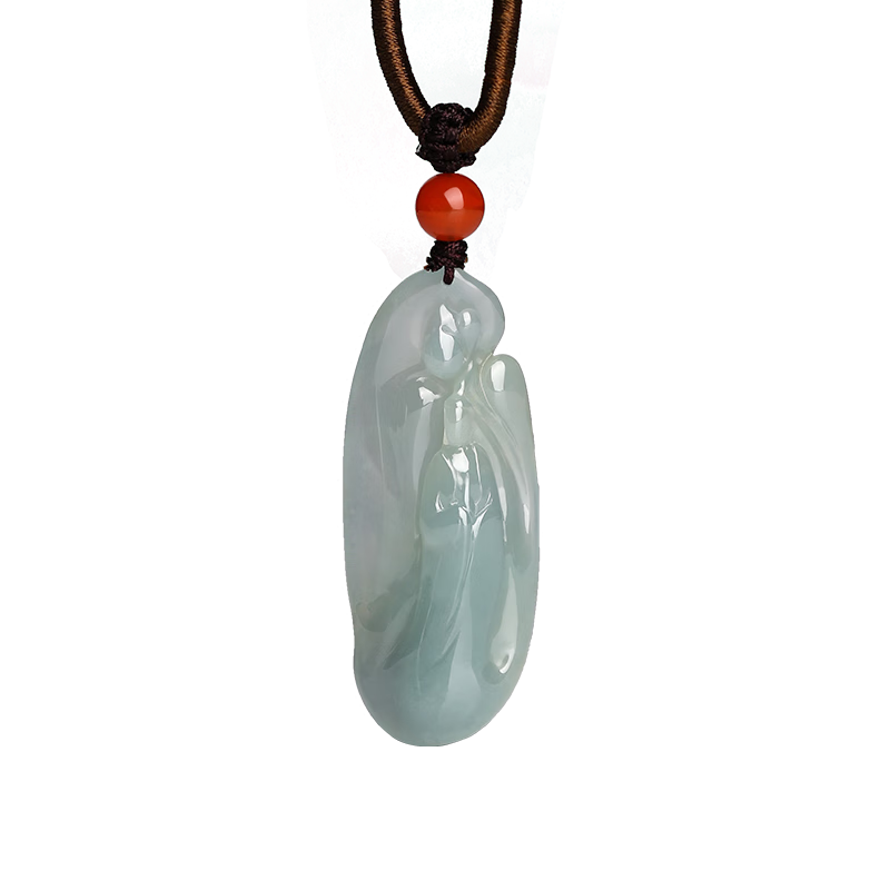 祥禎福珠寶（XIANGZHENFU JEWELRY）「自在觀音」翡翠玉觀音吊墜冰糯種菩薩玉牌掛件孤品