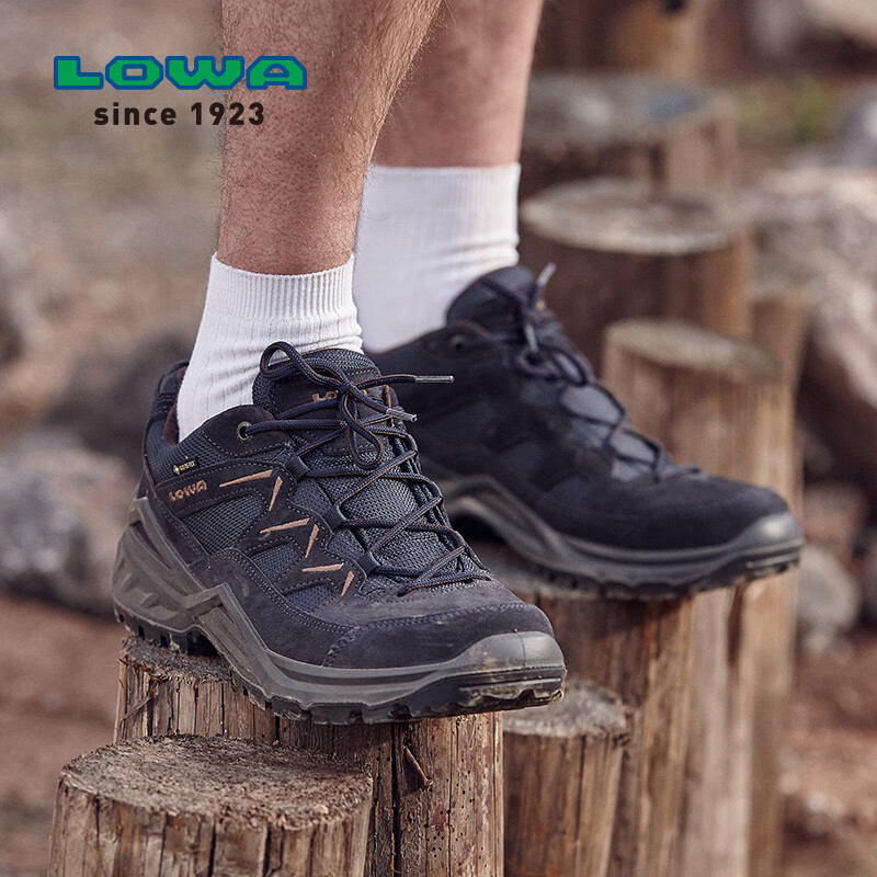 LOWA 德国登山鞋户外防水低帮耐磨徒步鞋SIRKOS EVO GTX男女秋冬 藏青色/棕色-男款 42