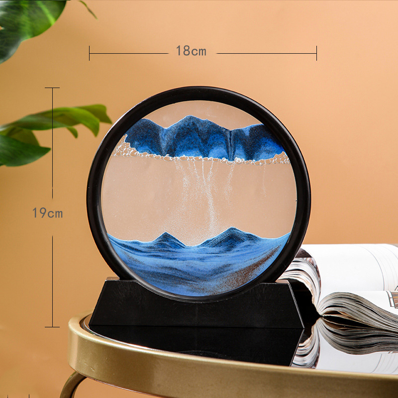 蔓森鑫创意流沙画沙漏摆件新款玻璃星空圆形高档次解压液体流沙3d山水