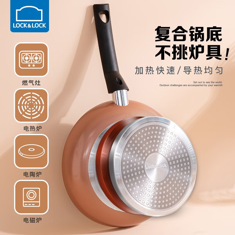 乐扣乐扣（LOCK&LOCK）不粘煎锅平底锅加高牛排锅炒菜锅家用多功能锅煎蛋锅电磁炉通用 24cm
