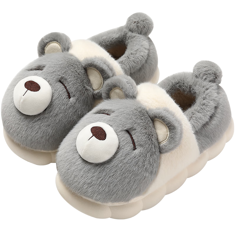 安尚芬棉拖鞋男士冬季包跟室內(nèi)外穿卡通保暖毛毛絨居家踩屎感情侶棉鞋女 灰色 42-43 【適合41-42】