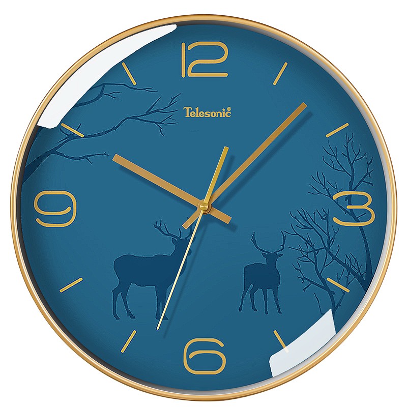 天王星（Telesonic）挂钟 钟表客厅创意时钟现代简约表挂墙静音卧室石英钟圆形挂表 北欧鹿（直径35厘米）