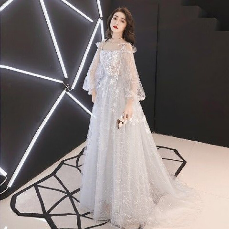 DICIFY新品成人禮服女 1禮服 學(xué)生晚禮服裙女仙氣學(xué)生2022新款宴會(huì)高貴氣質(zhì)禮服平時(shí)可穿主 灰色長(zhǎng)款 S
