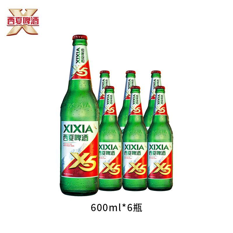 西夏x5啤酒600ml瓶拉格啤酒麦香浓郁黄啤 西夏x5款(大绿瓶) 600ml*6瓶
