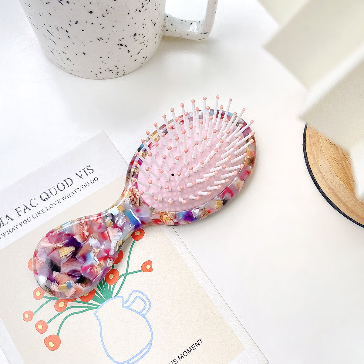 【优选】醋酸板材气囊梳儿童气垫梳气质可爱少女发梳小号便携按摩 花色14CM(1个装) -