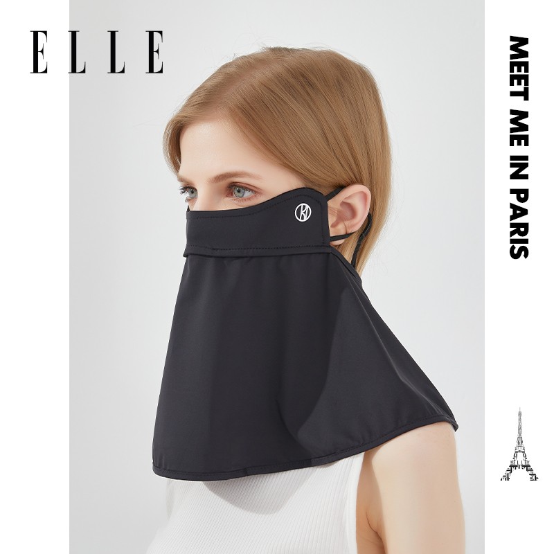 ELLE口罩女护颈防晒口罩女夏季户外骑行防紫外线冰丝凉感全脸防晒 经典黑
