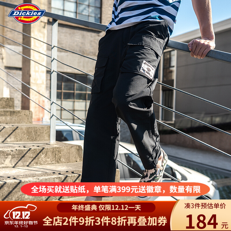 Dickies 秋冬多袋工装裤男式脚口可调节魔术贴棉尼龙长裤子DK007430 黑色 30