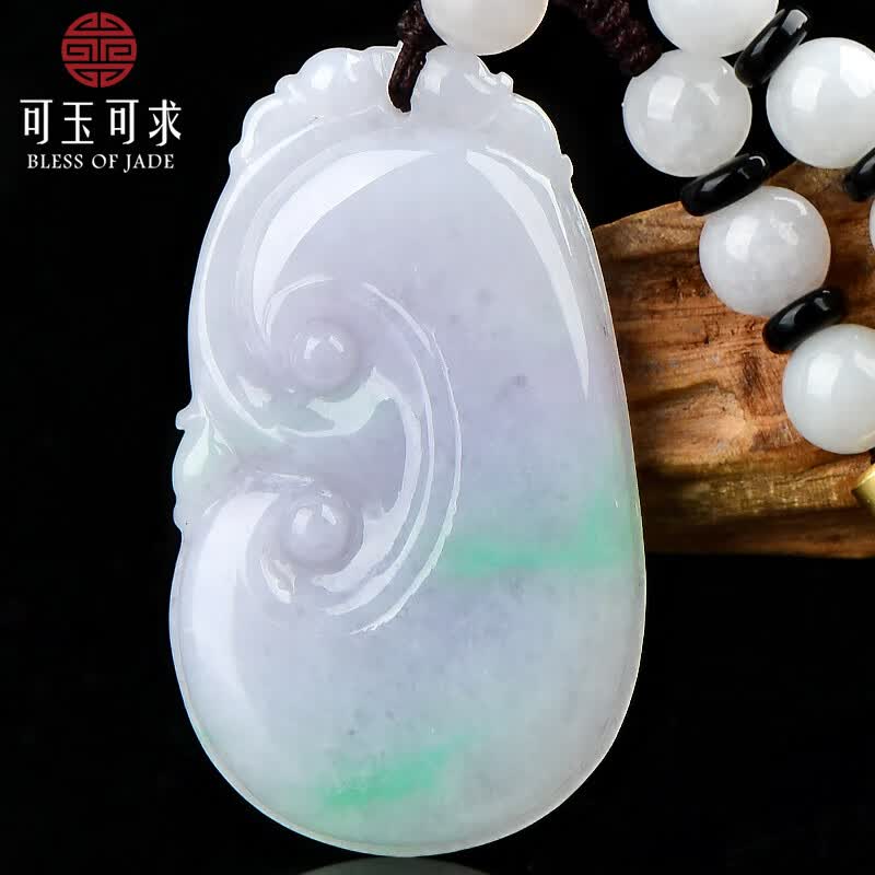 可玉可求孤品翡翠如意玉吊坠 女款春彩色翡翠玉坠 玉石项链玉佩 品牌珠宝