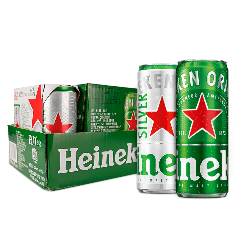 Heineken 喜力 啤酒组合装 2口味 330ml*15罐（经典330ml*12罐+星银330ml*3罐）