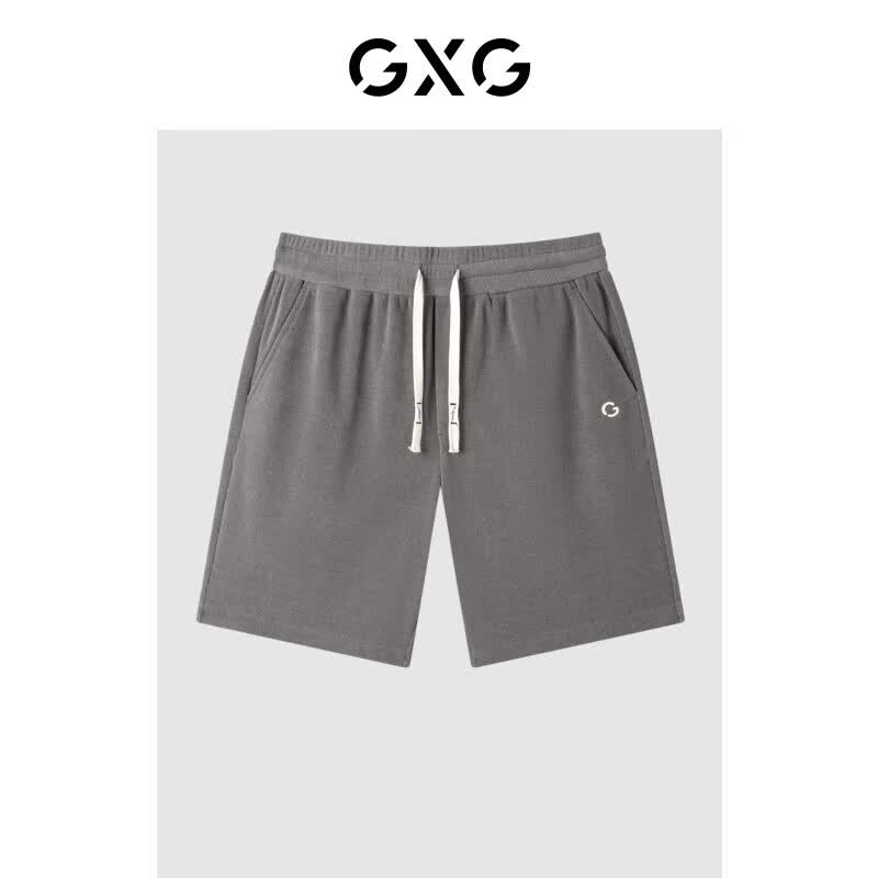 GXG男装夏新款多色精致绣花标休闲百搭男直筒短裤 深灰色 170/M