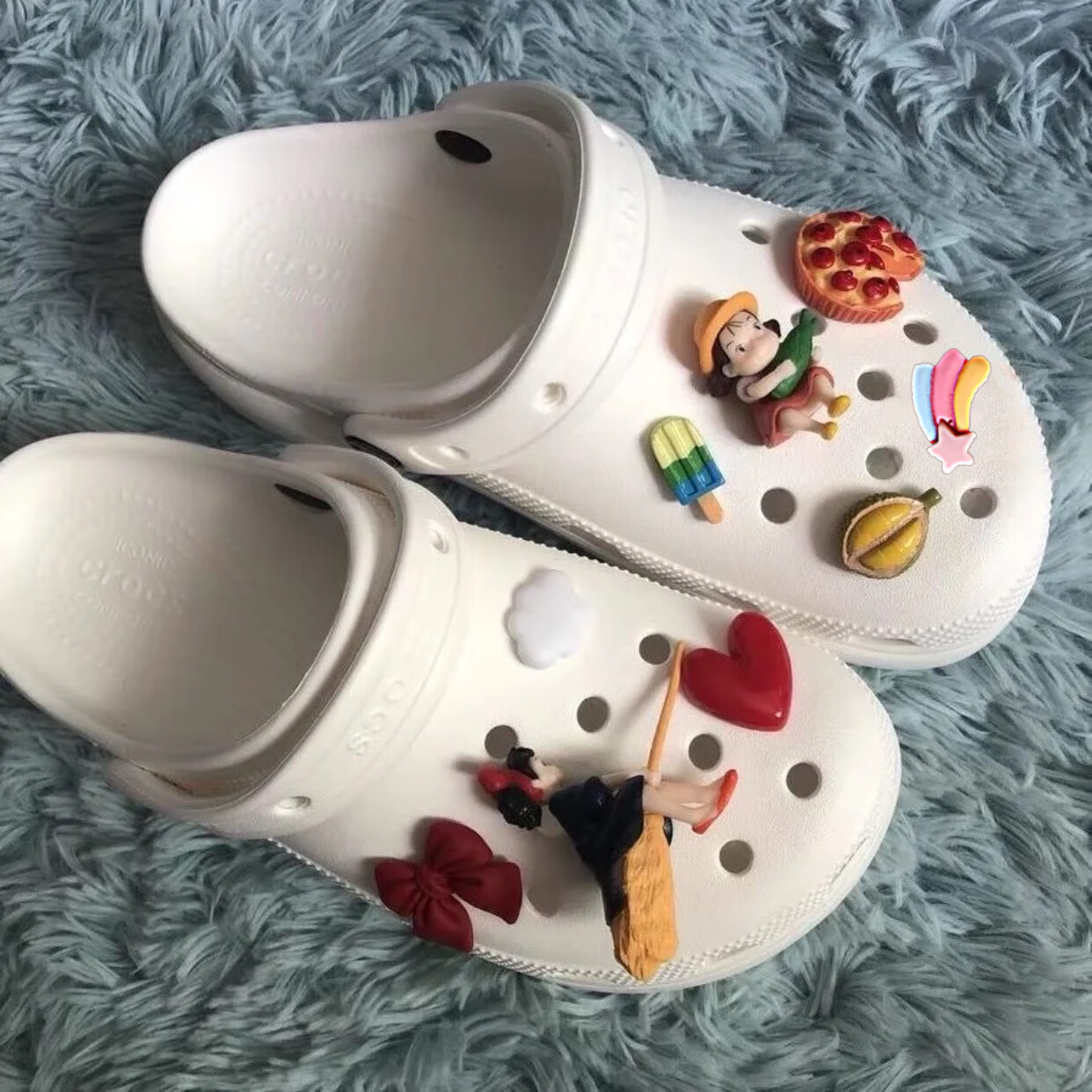 洞洞鞋鞋扣装饰配件 卡通动漫diy扫把女巫少女心ins 可拆卸配件 扫把魔女+玉米小梅【无含鞋】