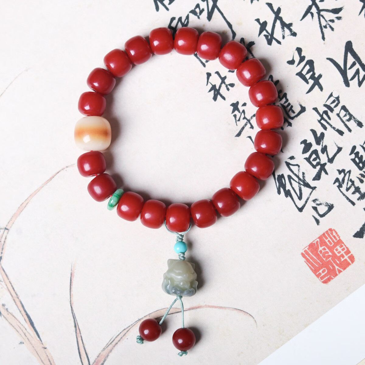 gioio2024新款南红菩提根桶珠手链文玩九尾狐配件手串饰品女款 约10mm