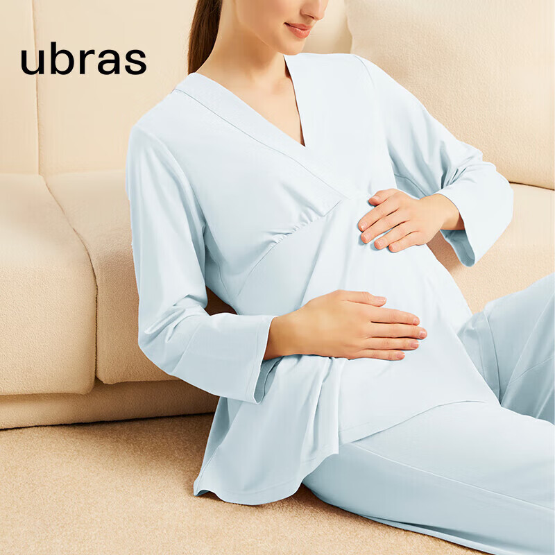 ubras孕产妇家居服|孕妇睡衣套装棉莫代尔孕期产后哺乳月子服 涟漪蓝L
