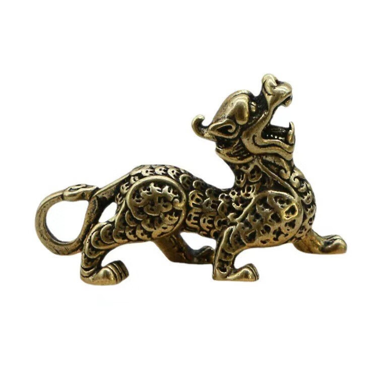 小铜器手工黄铜如意貔貅神兽钥匙扣挂件复古茶几摆件 如意貔貅