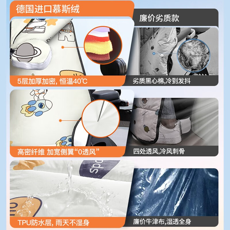 HELLOLEIBOO徕本电动车后座挡风被冬季儿童亲子款电瓶加厚加绒防水保暖防风罩 【大童款-140cm以上】泰迪熊(银灰)