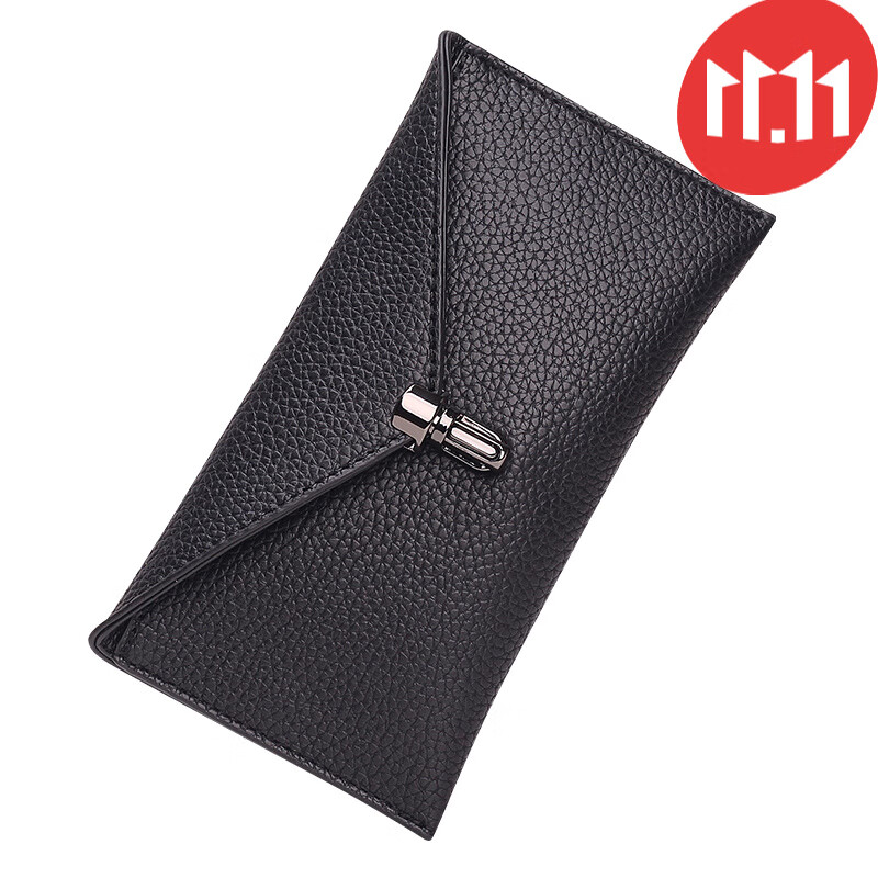 歌卡姿（GEKAZI）真皮新年七夕时尚手拿零钱包女长款超薄皮夹简约卡包手包气质钱夹 黑色