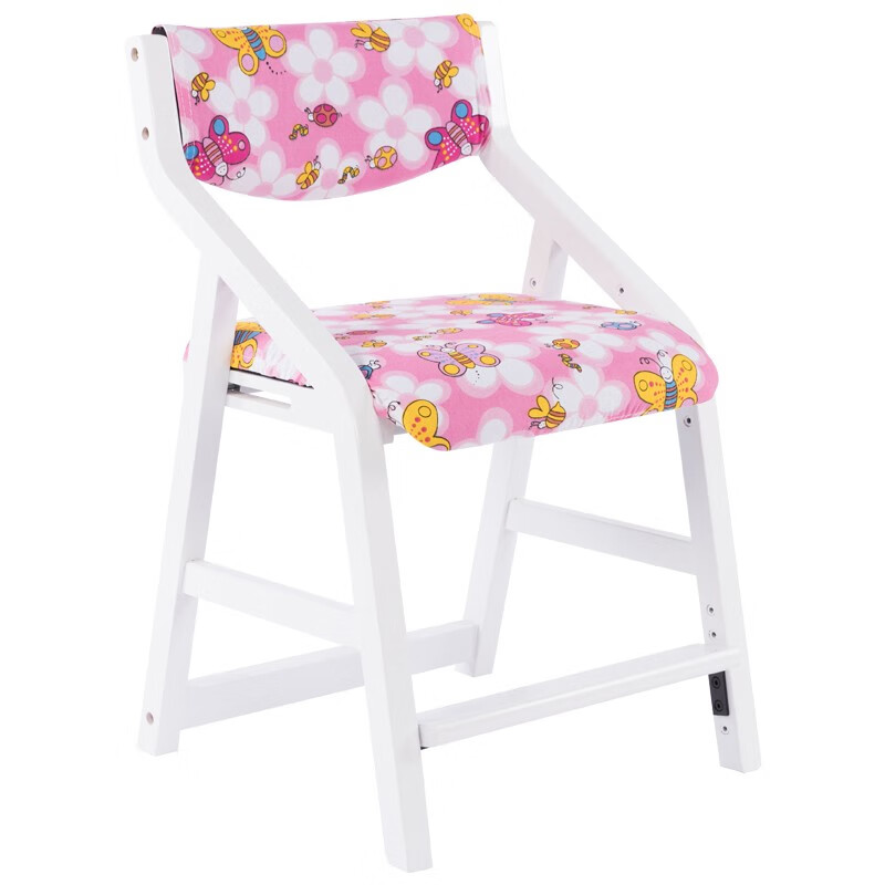 杰尼特 儿童学习椅子可调节可升降靠背椅矫姿座椅实木小学生家用写字椅 粉色小花/白架